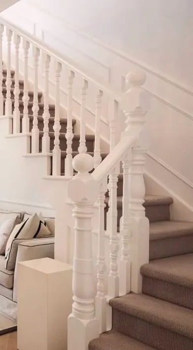 White painted staircase with turned balusters in the Union Street terrace, Paddington, repainted by Proview Painting