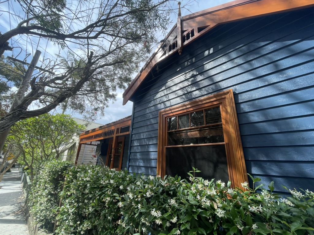 Finished side view — navy blue