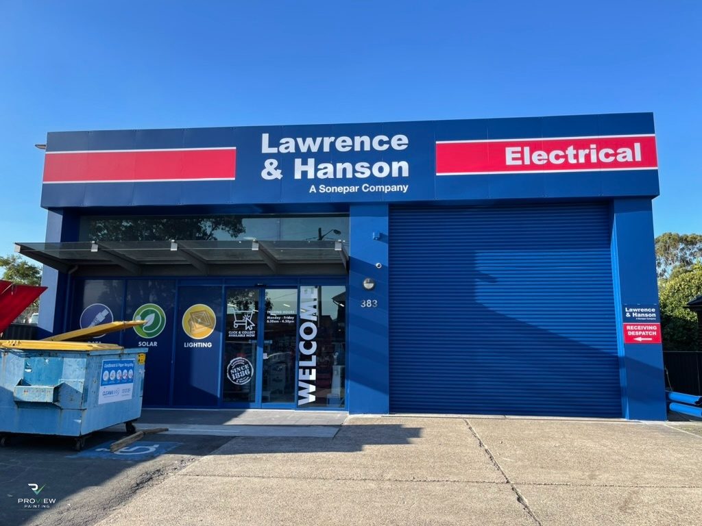 L&H Electrical Gladesville — repainted branch exterior in L&H corporate blue