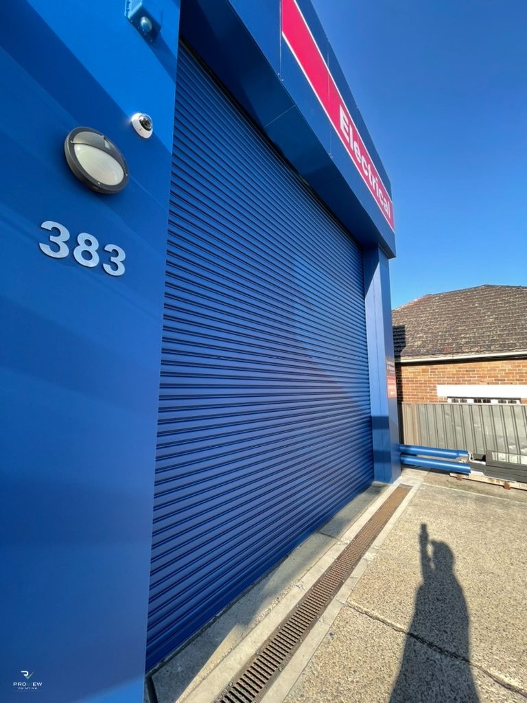 L&H Electrical Gladesville branch exterior repainted in L&H corporate blue by Proview Painting — commercial rebrand photo 5