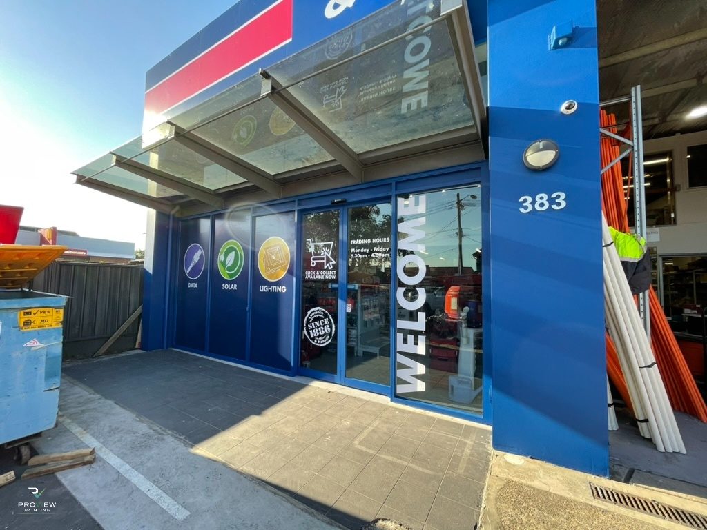 L&H Electrical Gladesville branch exterior repainted in L&H corporate blue by Proview Painting — commercial rebrand photo 6