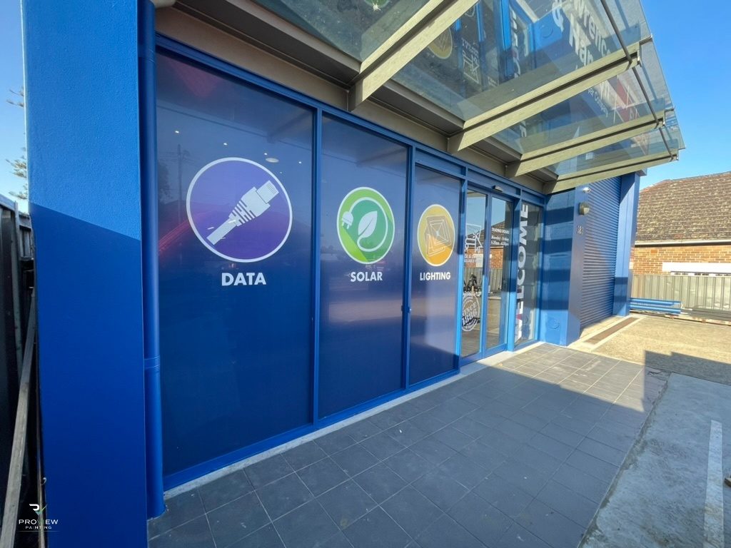 L&H Electrical Gladesville branch exterior repainted in L&H corporate blue by Proview Painting — commercial rebrand photo 3