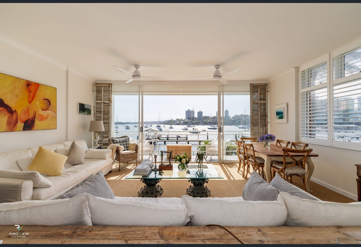 Living room with harbour view