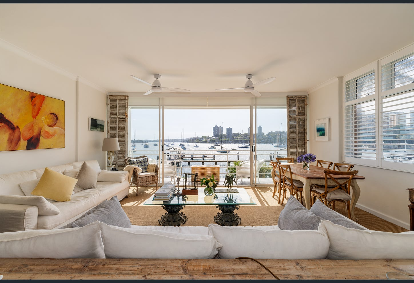 Living room with harbour view